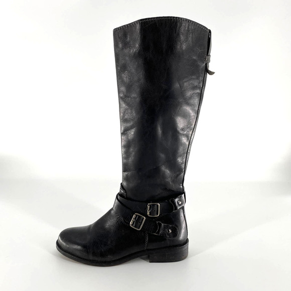 hinge Shoes Hinge Leather Knee High Black Buckle Riding Boots